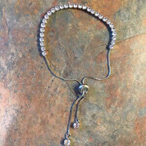 Silvertone Adjustable Slider Lariat Rhinestone Bracelet